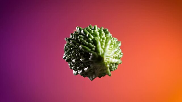 Close Up of Bitter Melon Floating Against Colorful Background