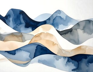 Watercolor abstract of layered undulating forms in muted tones
