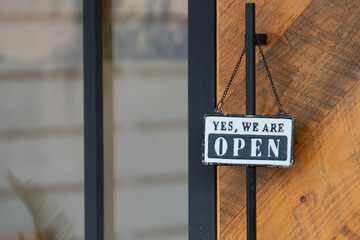 yes we're open sign , vintage restaurant sign , Open sign in street cafe