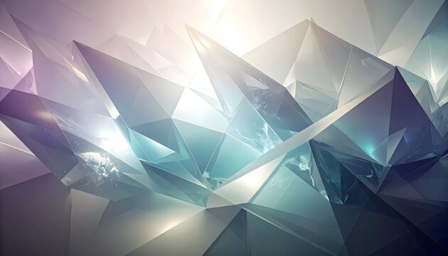 Formas geom&eacute;tricas abstractas facetadas en tonos fr&iacute;os con efecto cristalino y luz moderna