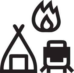 Camping and outdoor recreation symbols set featuring tent fire and grill icons © MOHINUR