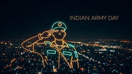 Indian army day celebration with lights in city at night