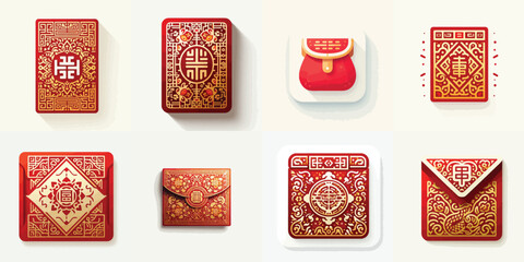 red angpao vector. Lunar. Vector, minimalist, illustration, icon set.
