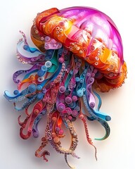 Colorful jellyfish swimming in clear waters.