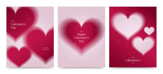 Valentines Day Flyer Poster Template in Modern Y2K Style, Pink Red Hues with Blurred Love Heart Concept