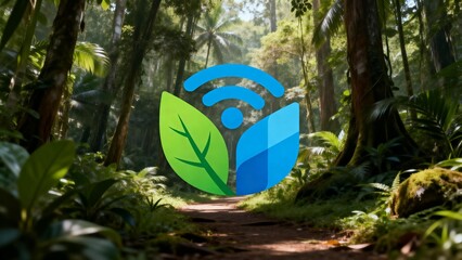 Jungle path with leaf and signal icon