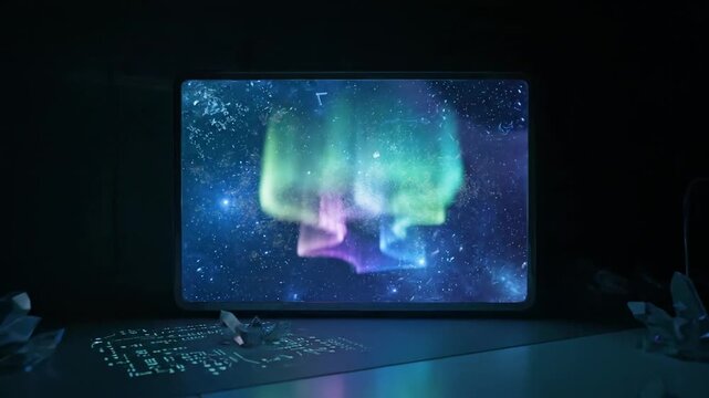 Cosmic Display, Aurora, Night Sky, Digital Art, Dark Room, Side View, Space