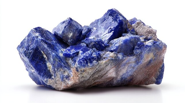 A large piece of rough lapis lazuli mineral on a white background