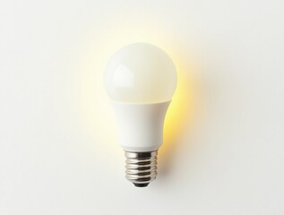 Realistic light bulb illustration with glowing filament, energy and innovation symbol