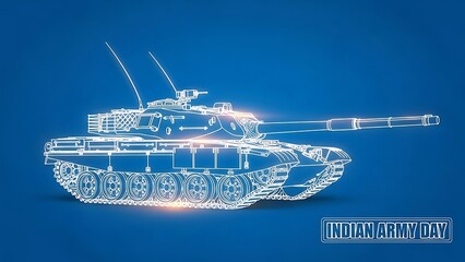 Indian army tank illustration on blue background
