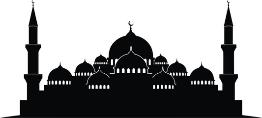Silhouette of a mosque with minarets and domes © Vector Kings