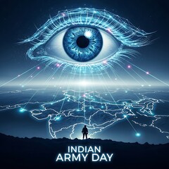Indian army day poster with blue eye and map of india