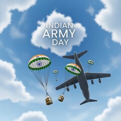 Indian army day celebration with parachute drop from plane