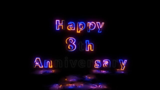 サイバーパンク風ネオンサイン、Happy 8th Anniversary、点滅演出、8周年記念、お祝い用背景動画