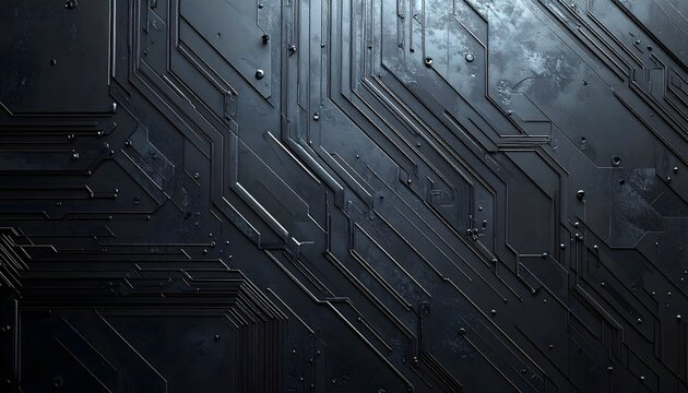 Fondo tecnol&oacute;gico oscuro con patr&oacute;n de circuitos met&aacute;licos y dise&ntilde;o digital futurista