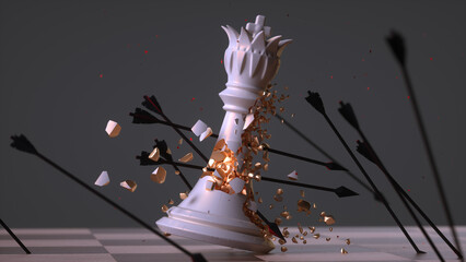 chess piece king hit by arrows concept
