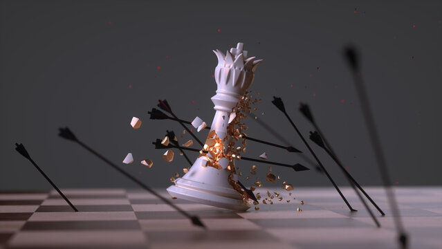 chess piece king hit by arrows concept