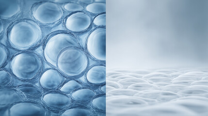 cellular hydration comparison background, molecular skin barrier structure illustration, biotechnology gel and network concept
