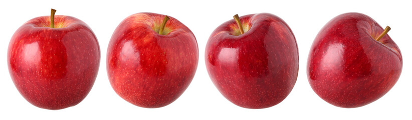 Four Red apples isolated, transparent PNG, Collection