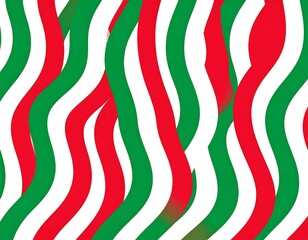 Wavy, repeating stripes of green, white, and red on a white backdrop