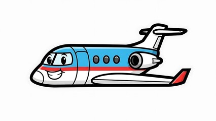 Cartoon Private Jet Plane with Smiling Face.