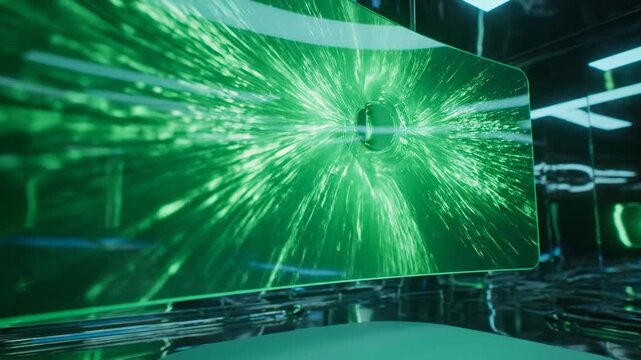 Futuristic Event, Glowing Screen, Laboratory, Digital Art, Neon Environment, Close-up View, Innovative Concept