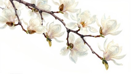 Magnolia blossoms on branch with buds