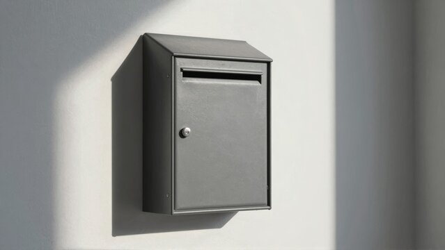 Gray wall-mounted mailbox with shadow