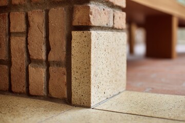 床の上にあるレンガと石の柱の一部