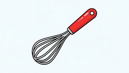 Red Handled Whisk on White Background.