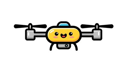 Cartoon Drone Character Flying High.