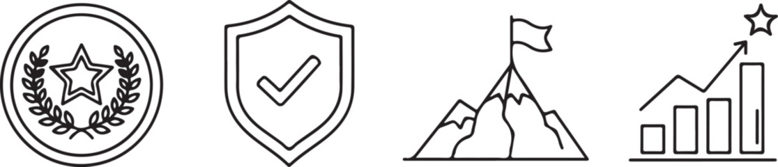 Set of four outline success and achievement icons vector illustration isolated on white background