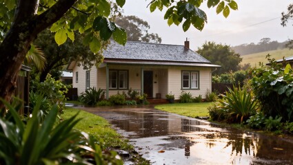 雨上がりの穏やかな田舎の家