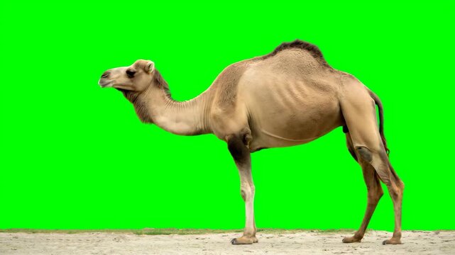 A camel isolated on green screen chroma key background