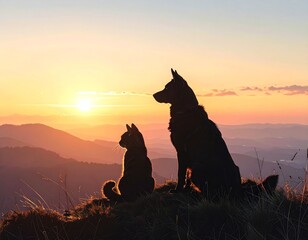 Silhouettes of a dog and a cat 