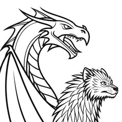 Fototapeta premium Fantasy Creatures and Mystical Dragons Illustration