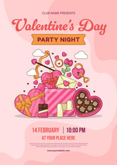 Elegant Valentine's Day Party Night Flyer with Chocolate Box, Floral and Valentine Elements