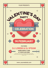 Retro Valentine Celebration Poster with Big Heart Centerpiece and Classic Badge Layout