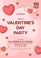 Modern Valentine's Day Night Party Poster with Heart Pattern and Winged Heart Illustration