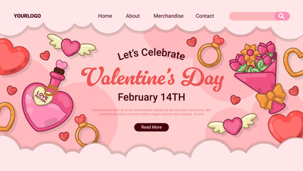 Valentine&rsquo;s Day Website Header Banner with Romantic Icons