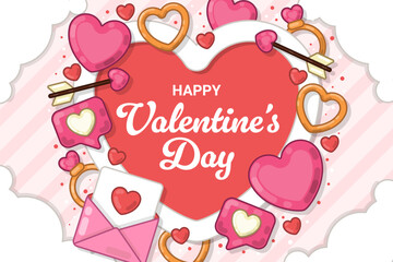 Happy Valentine&rsquo;s Day Banner with Heart Frame, Love Letter and Various Romantic Icons