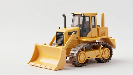 Fototapeta premium Yellow toy bulldozer model on white background