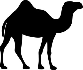 Camel Silhouette Vector on Desert Dunes, Middle Eastern Travel Concept