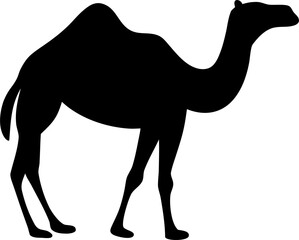 Camel Silhouette Vector on Desert Dunes, Middle Eastern Travel Concept