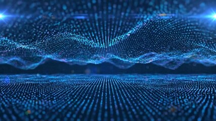 Abstract digital landscape of flowing particles with light flares, representing data processing and technology - Powered by Adobe