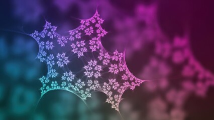 Vibrant digital artwork depicting sparkling snowflake-shaped holographic structures against a