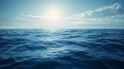 Obraz premium Blue sky over calm sea. Blue sea and sunny sky on horizon over calm water