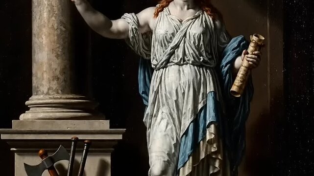 Classical Painting of Woman with Scroll.