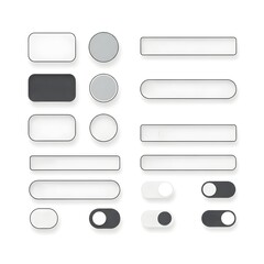 Obraz premium Set of minimal user interface elements including buttons, sliders, toggles, and rounded shapes. Clean and modern UI kit suitable for mobile apps, web design, and interface customization.