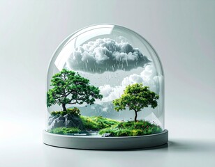 Minimalistic landscape under a glass dome 